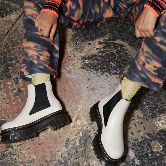 DR. MARTENS AUDRICK NAPPA LEATHER PLATFORM CHELSEA BOOTS in Cobble Stone Grey - Picture 3 of 6